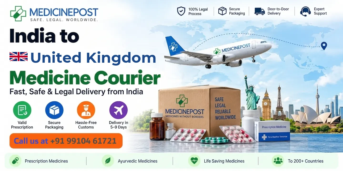 Medicine courier from India to United Kingdom — prescription, Ayurvedic and cold-chain medicines with legal doorstep delivery